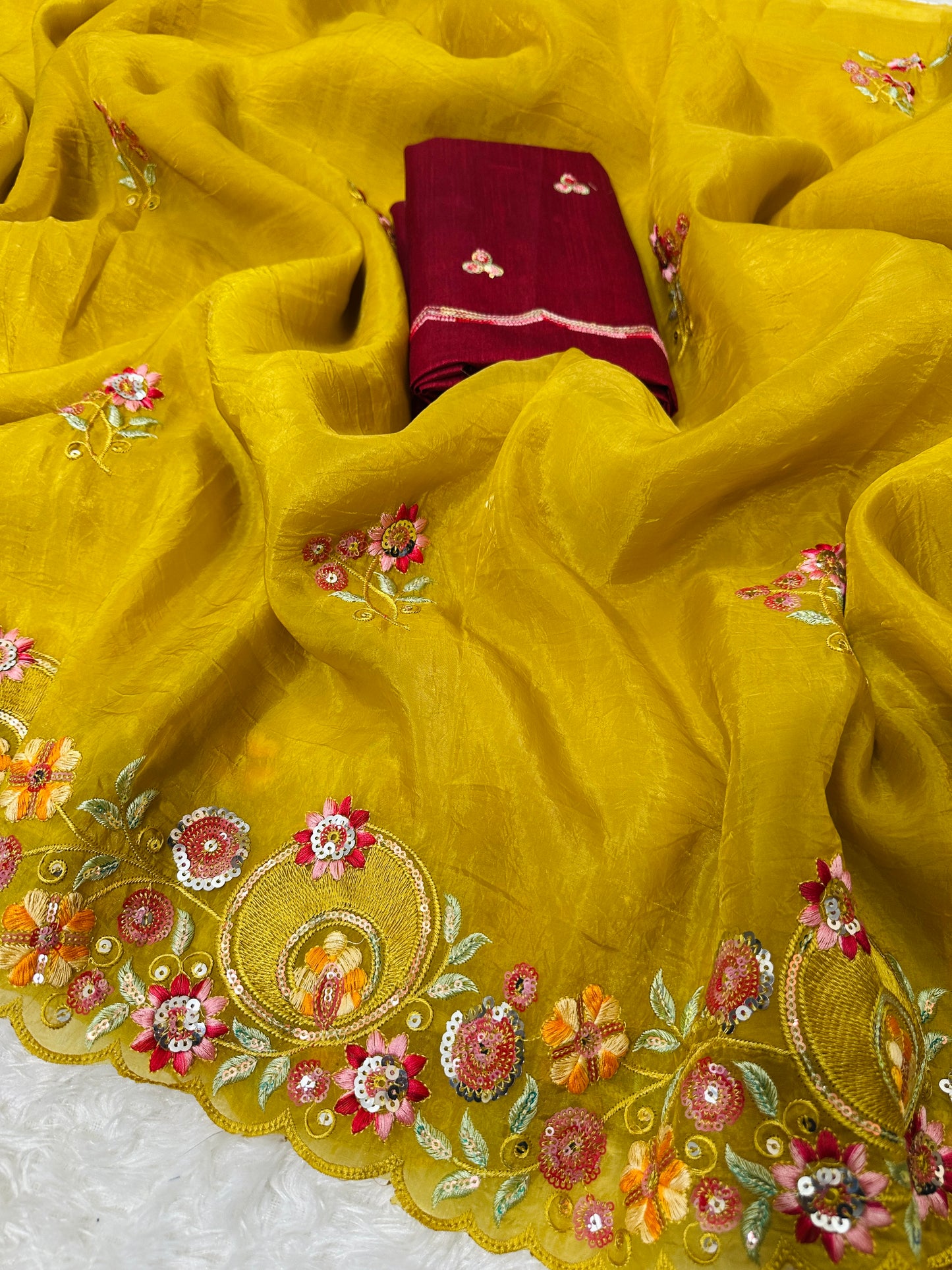 Gold crush Saree With multi thread sequins Work (M1003)