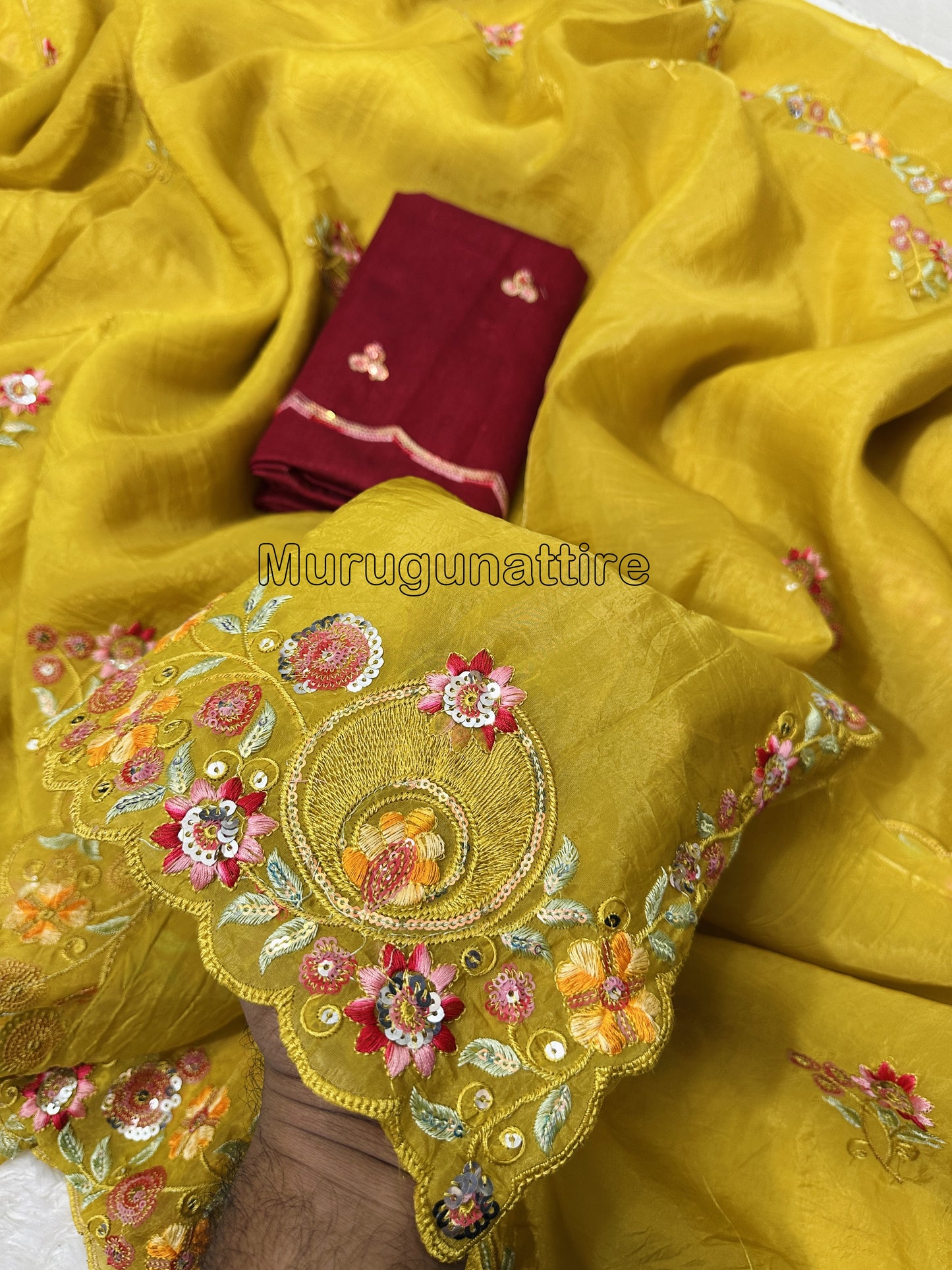 Gold crush Saree With multi thread sequins Work (M1003)