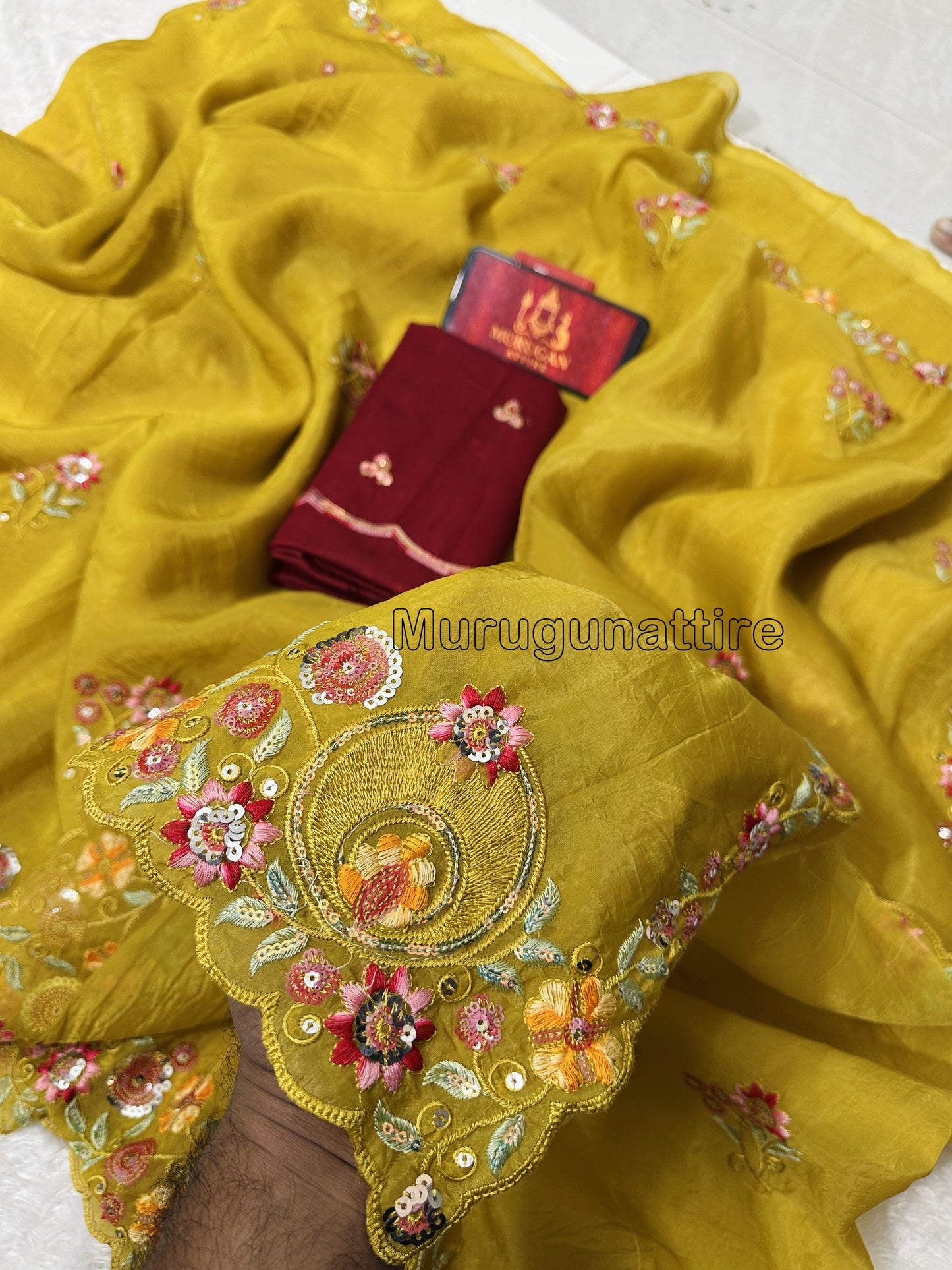 Gold crush Saree With multi thread sequins Work (M1003)