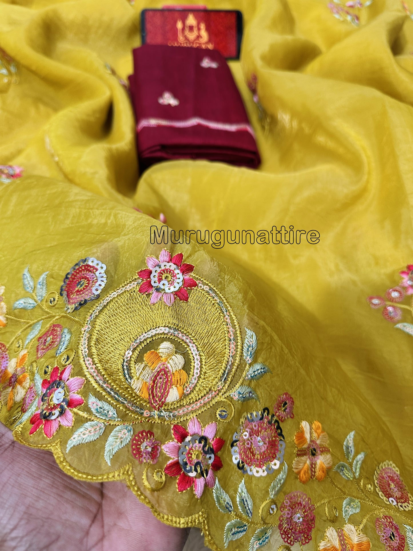 Gold crush Saree With multi thread sequins Work (M1003)