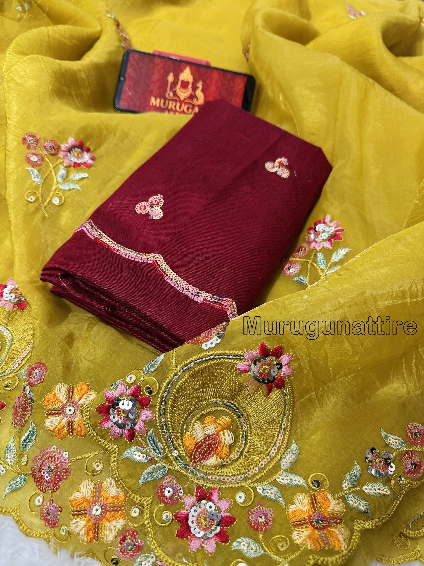 Gold crush Saree With multi thread sequins Work (M1003)