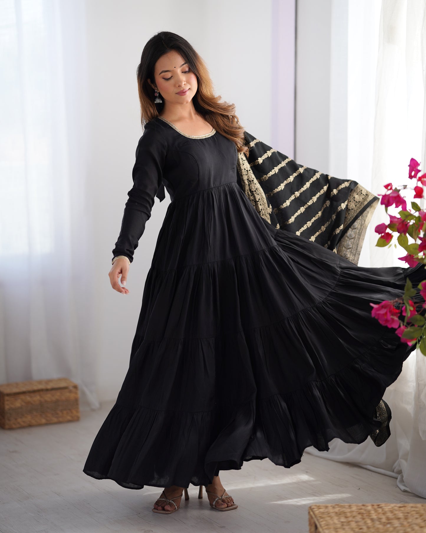 HEAVY PURE ROMANSILK CHANDERI FABRIC ANARKALI SUIT
