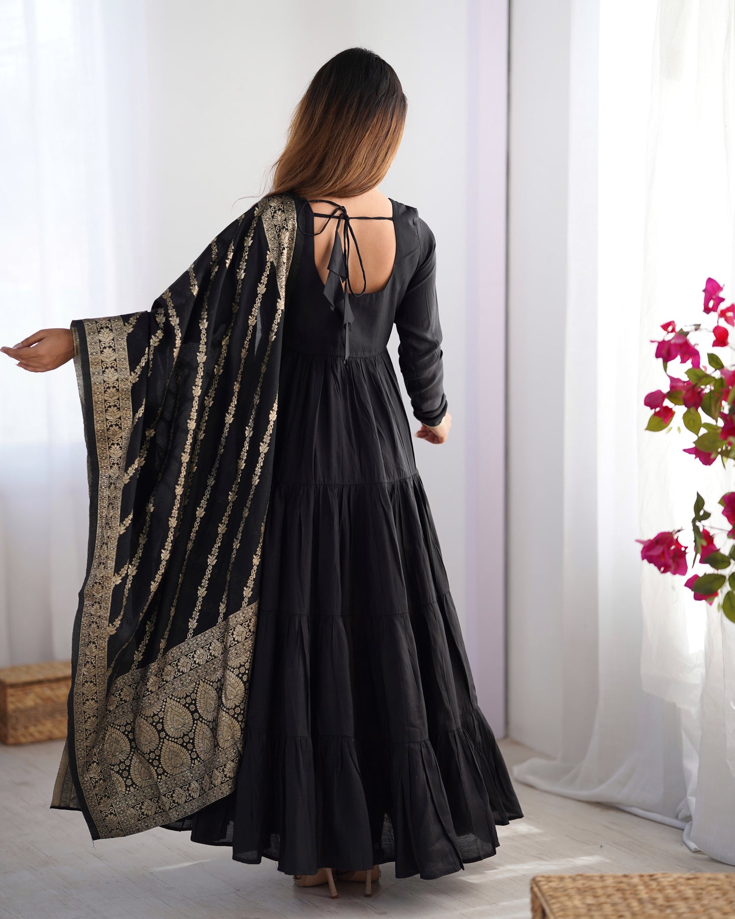 HEAVY PURE ROMANSILK CHANDERI FABRIC ANARKALI SUIT