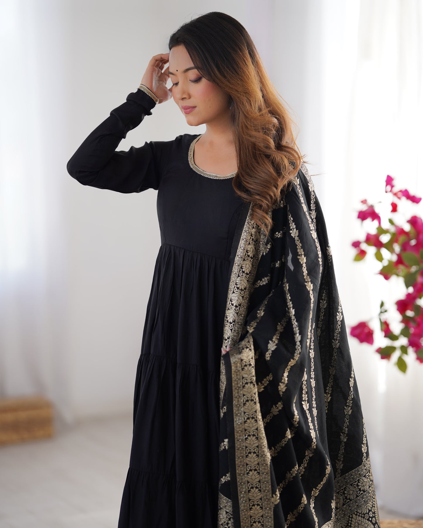 HEAVY PURE ROMANSILK CHANDERI FABRIC ANARKALI SUIT