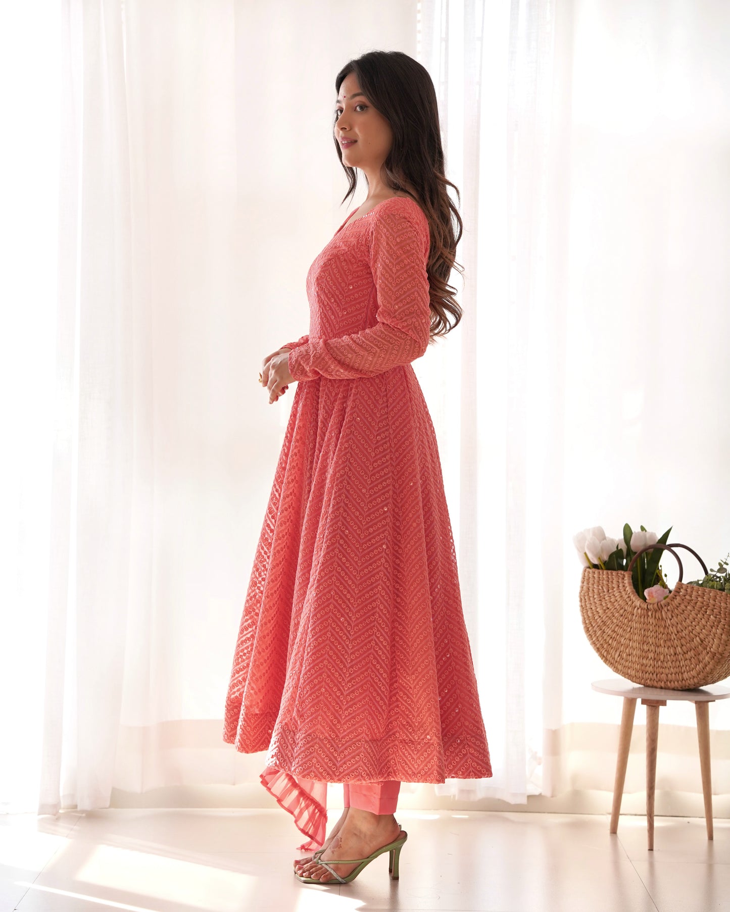 PURE SOFT FOX GEORGETTE LUKHNOWI SEQUENCE WORK ANARLALI SUITS
