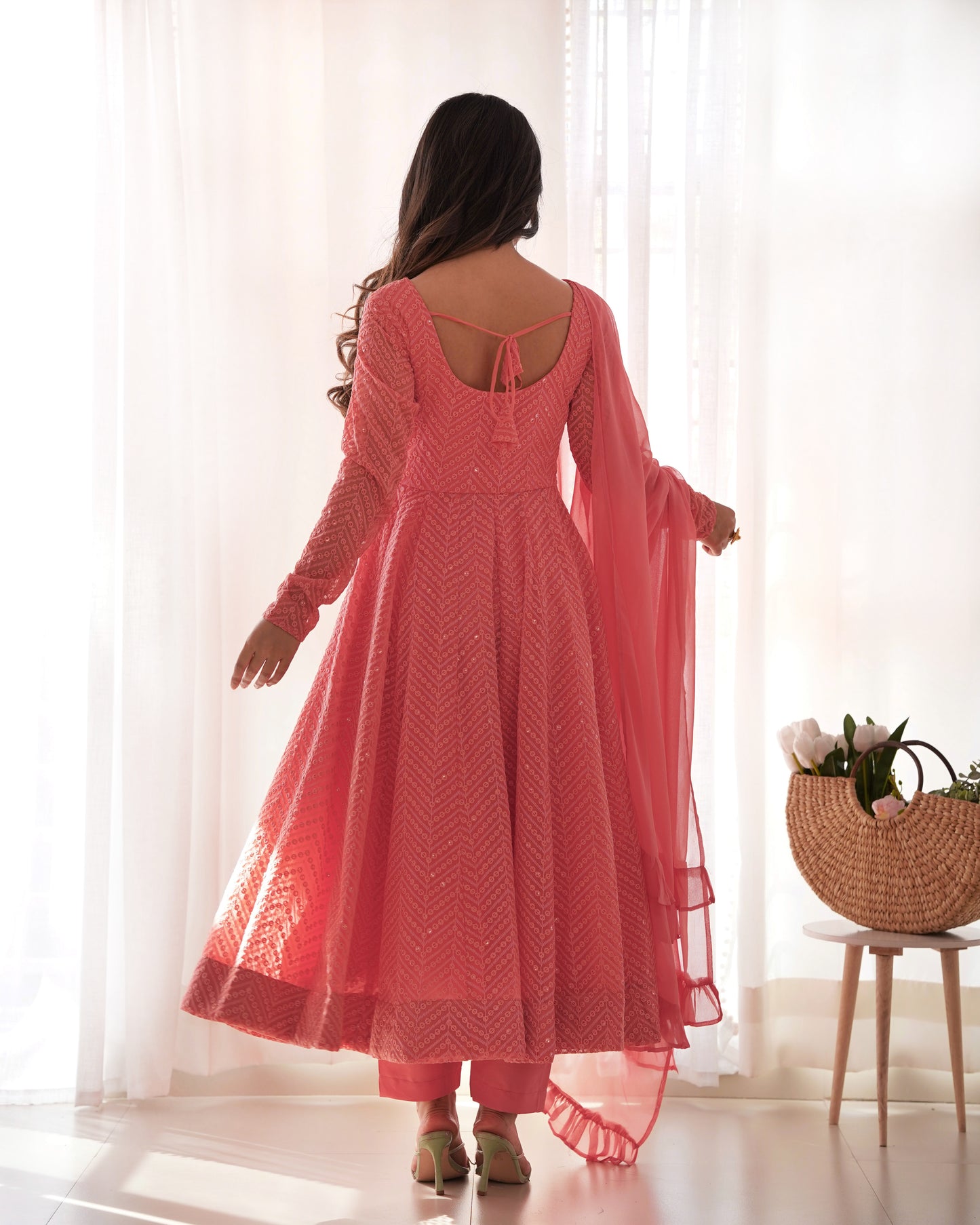 PURE SOFT FOX GEORGETTE LUKHNOWI SEQUENCE WORK ANARLALI SUITS