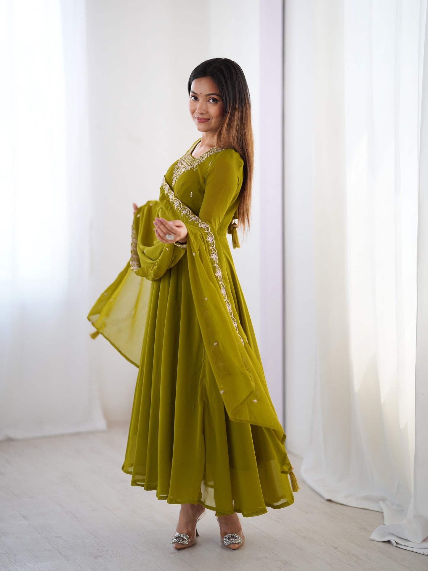 Fox Georgette Embroidery Beads Work Anarkali