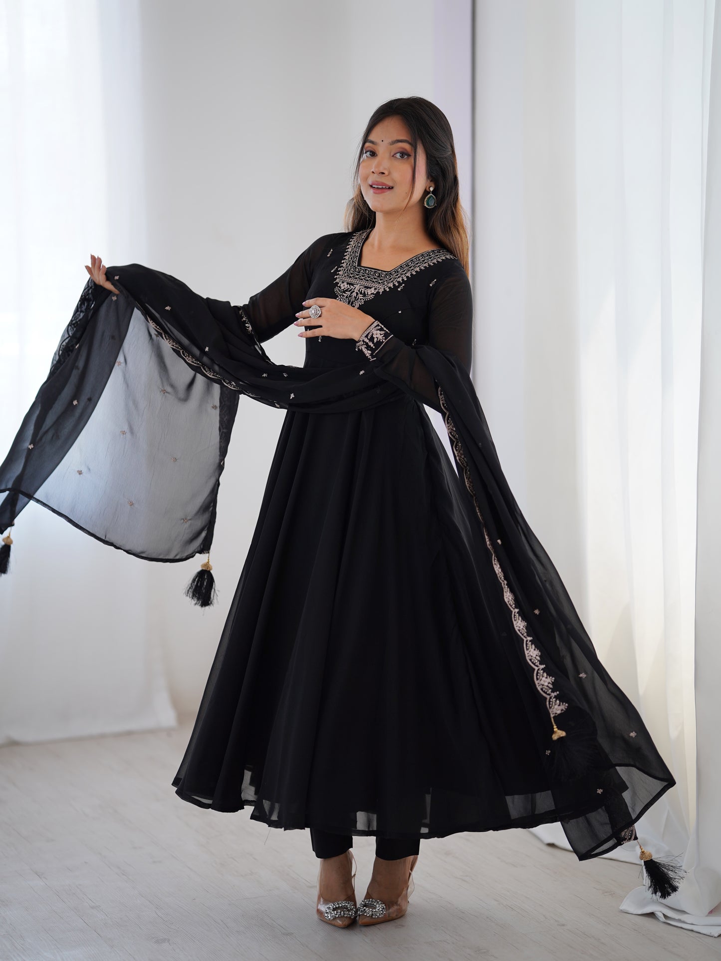 Fox Georgette Embroidery Beads Work Anarkali