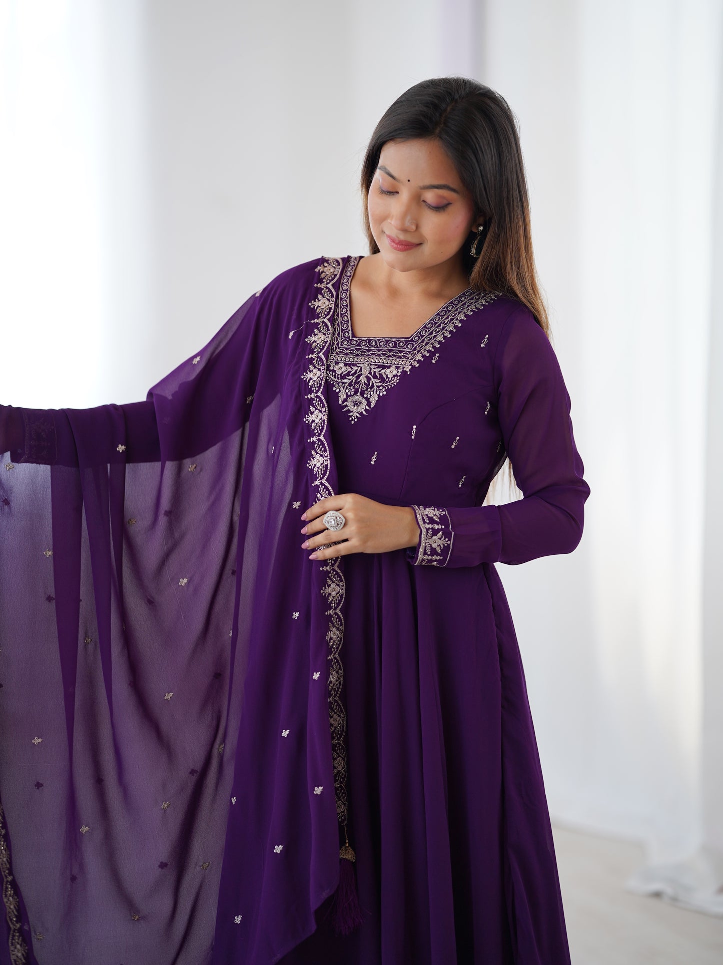 Fox Georgette Embroidery Beads Work Anarkali