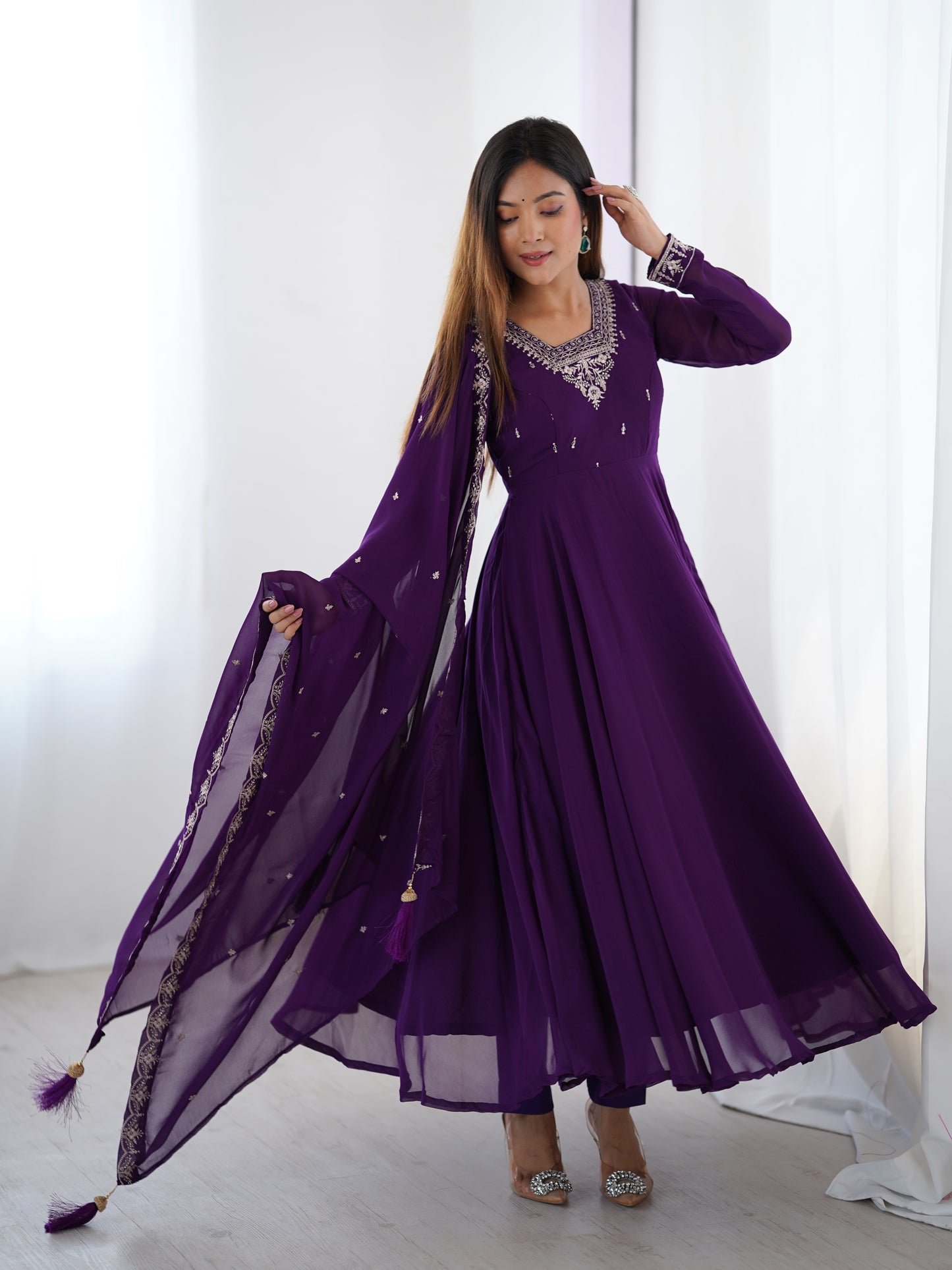 Fox Georgette Embroidery Beads Work Anarkali
