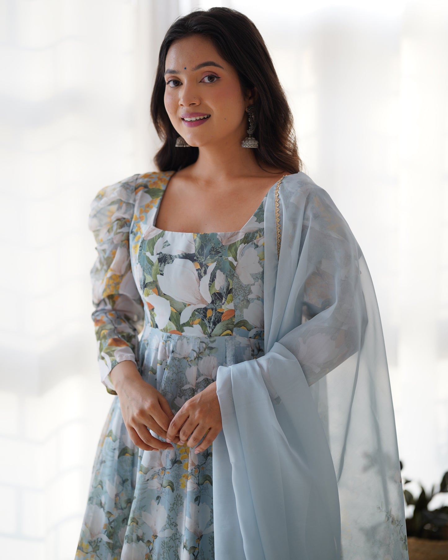 HEAVY PURE SOFT ORGANJA SILK FLORAL PRINT ANARKALI SUIT