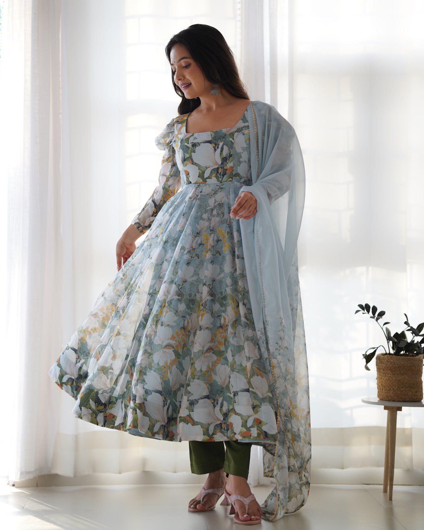 HEAVY PURE SOFT ORGANJA SILK FLORAL PRINT ANARKALI SUIT