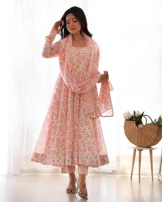 Chiffon Floral Print Anarkali Set