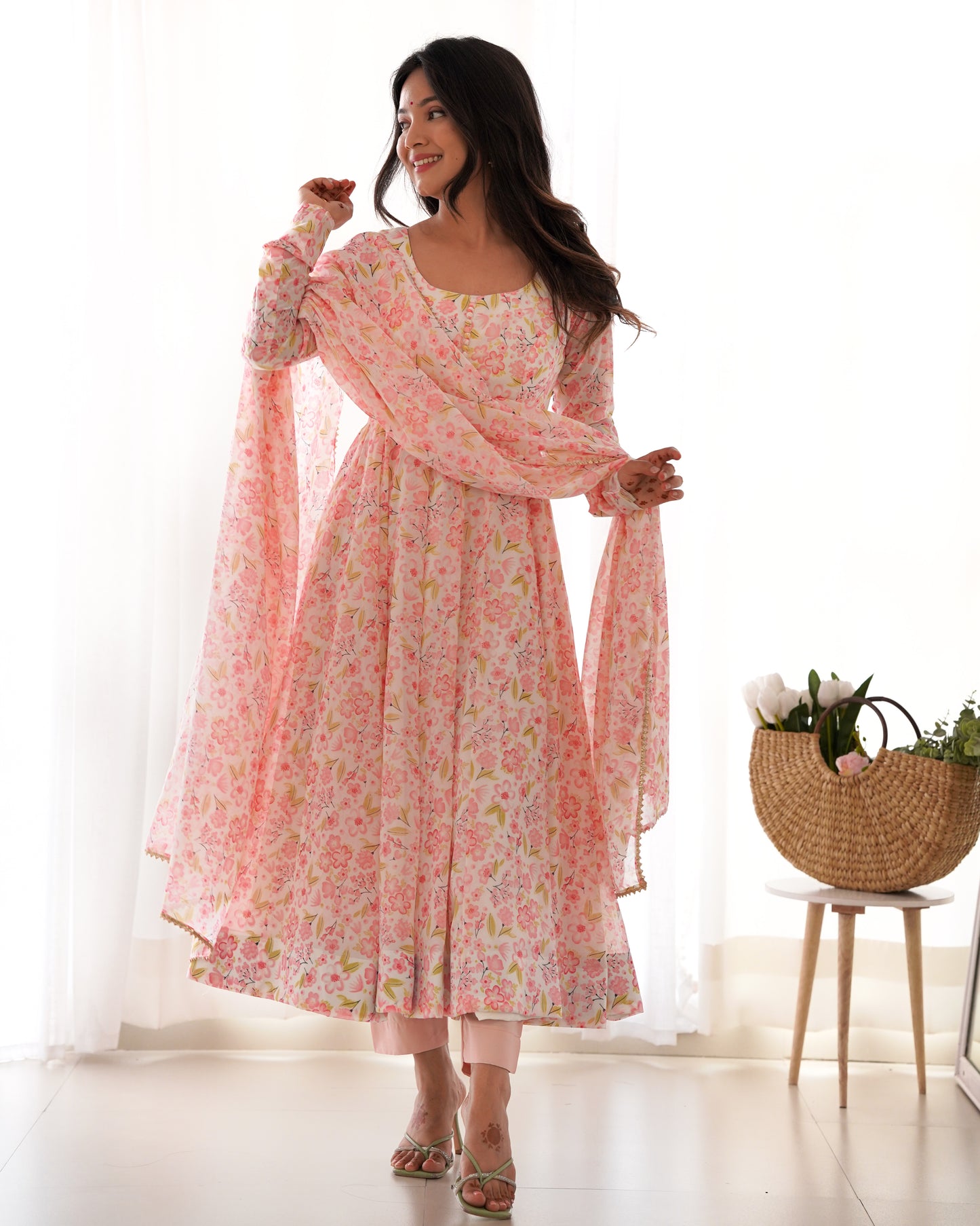 Chiffon Floral Print Anarkali Set