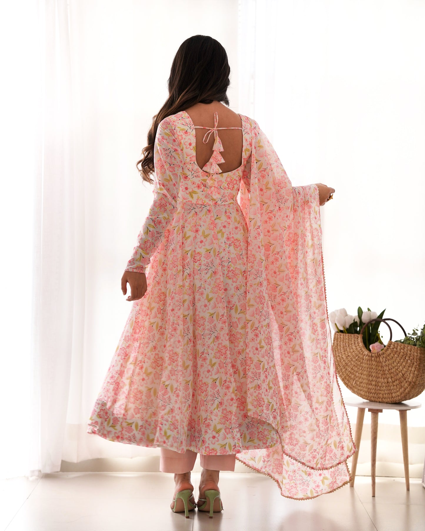 Chiffon Floral Print Anarkali Set