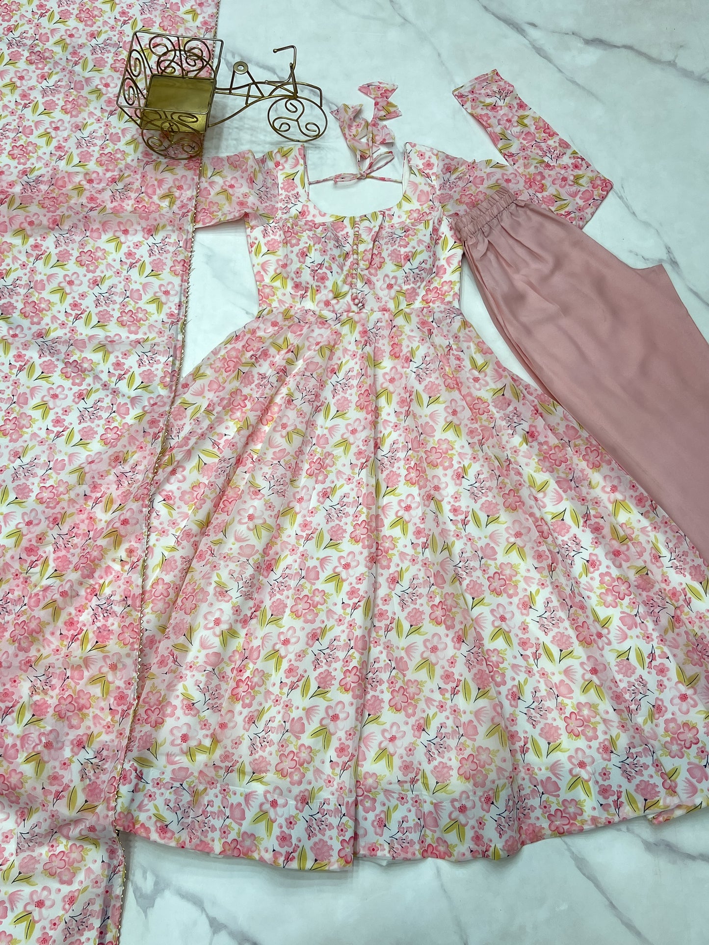 Chiffon Floral Print Anarkali Set