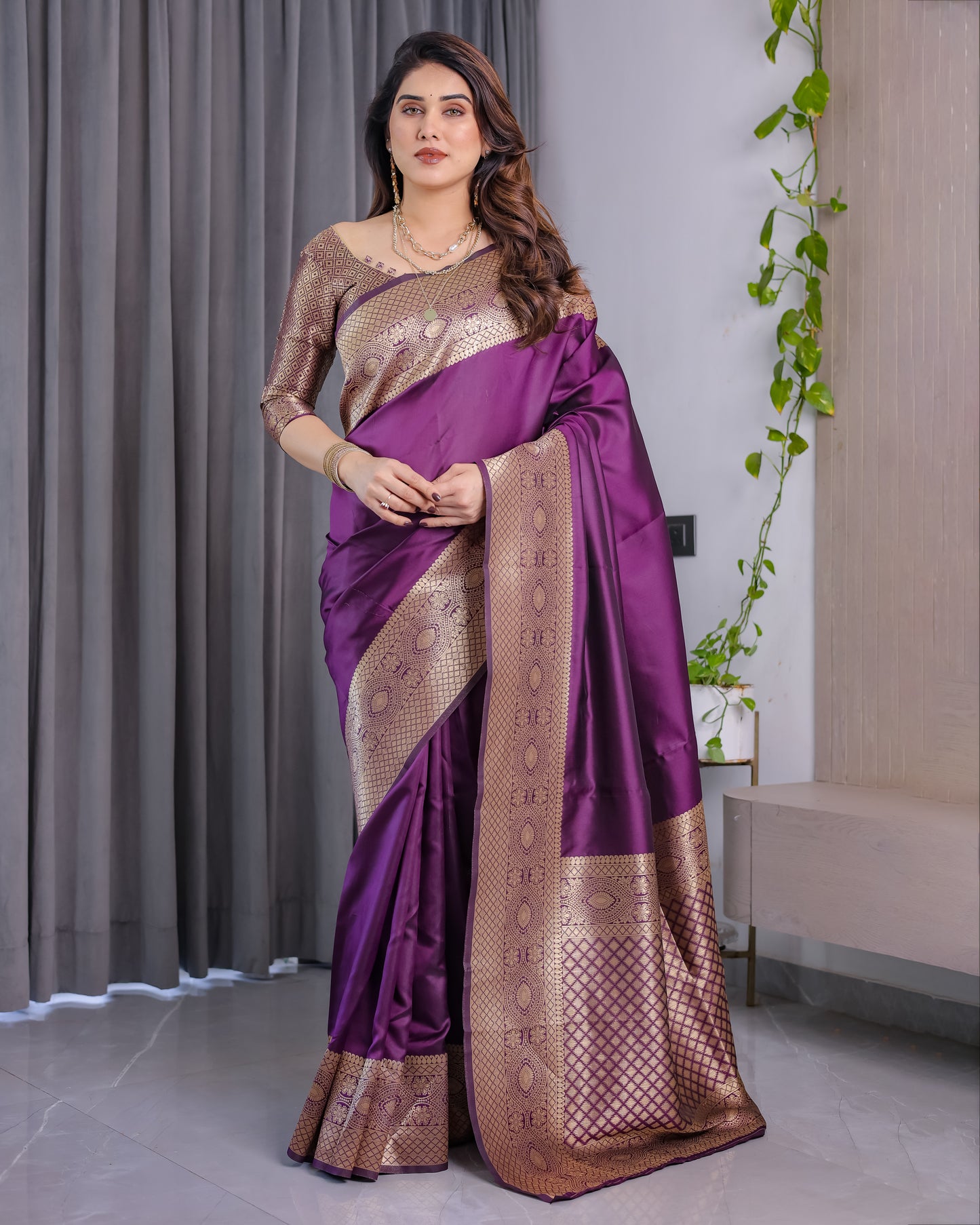 Jacquard Weaving with Golden Zari Lichu Silk Saree