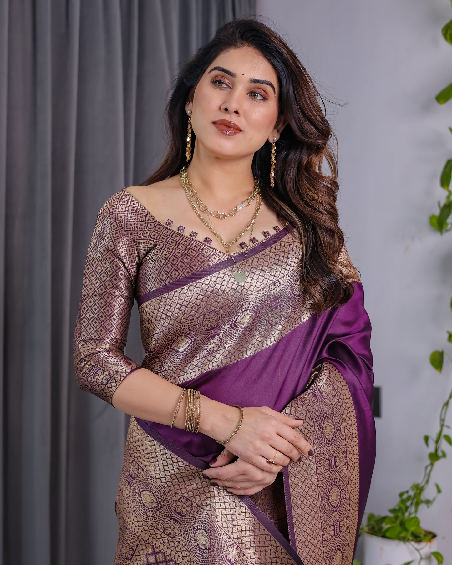 Jacquard Weaving with Golden Zari Lichu Silk Saree