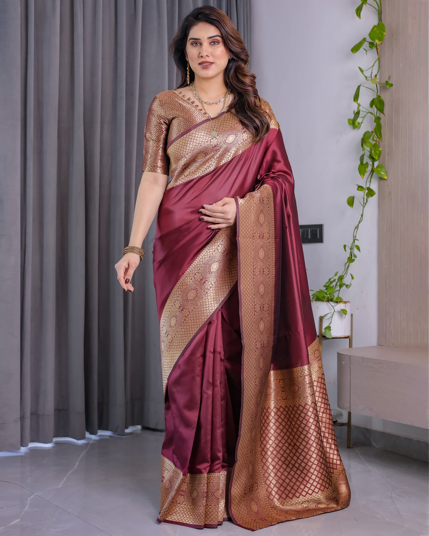 Jacquard Weaving with Golden Zari Lichu Silk Saree