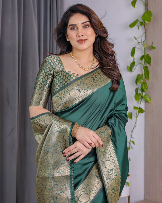 Lichu Silk Jacquard Weaving with Golden Zari Running Blouse