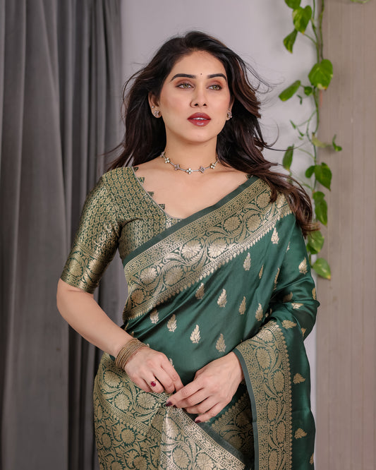 Lichu Silk Jacquard Weaving with Golden Zari Running Blouse
