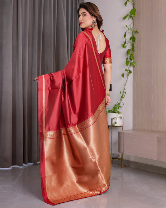 Lichu Silk Jacquard Weaving with Golden Zari Running Blouse