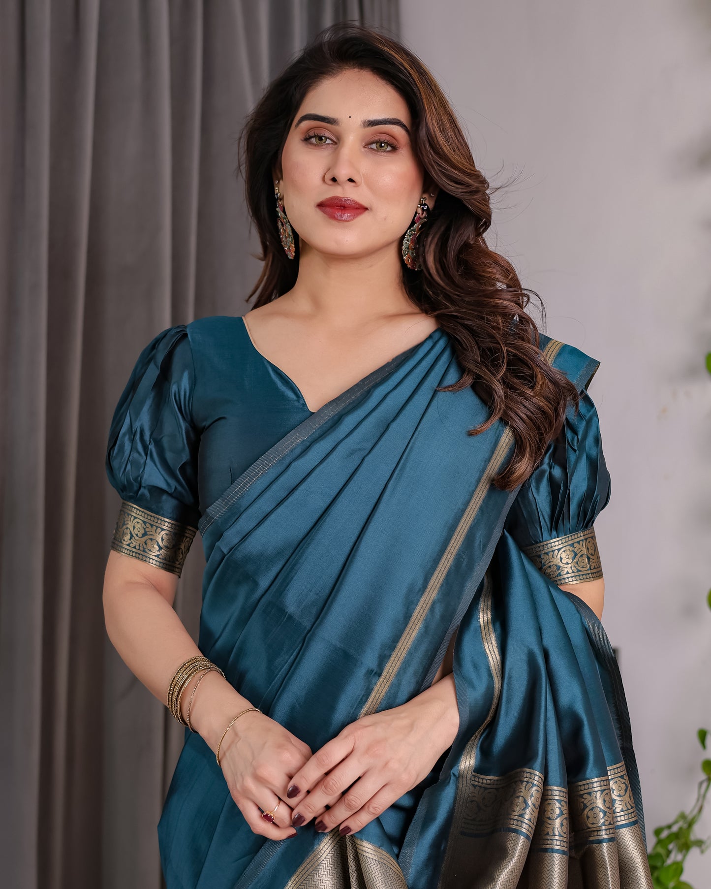 Lichu Silk Jacquard Weaving with Golden Zari Running Blouse