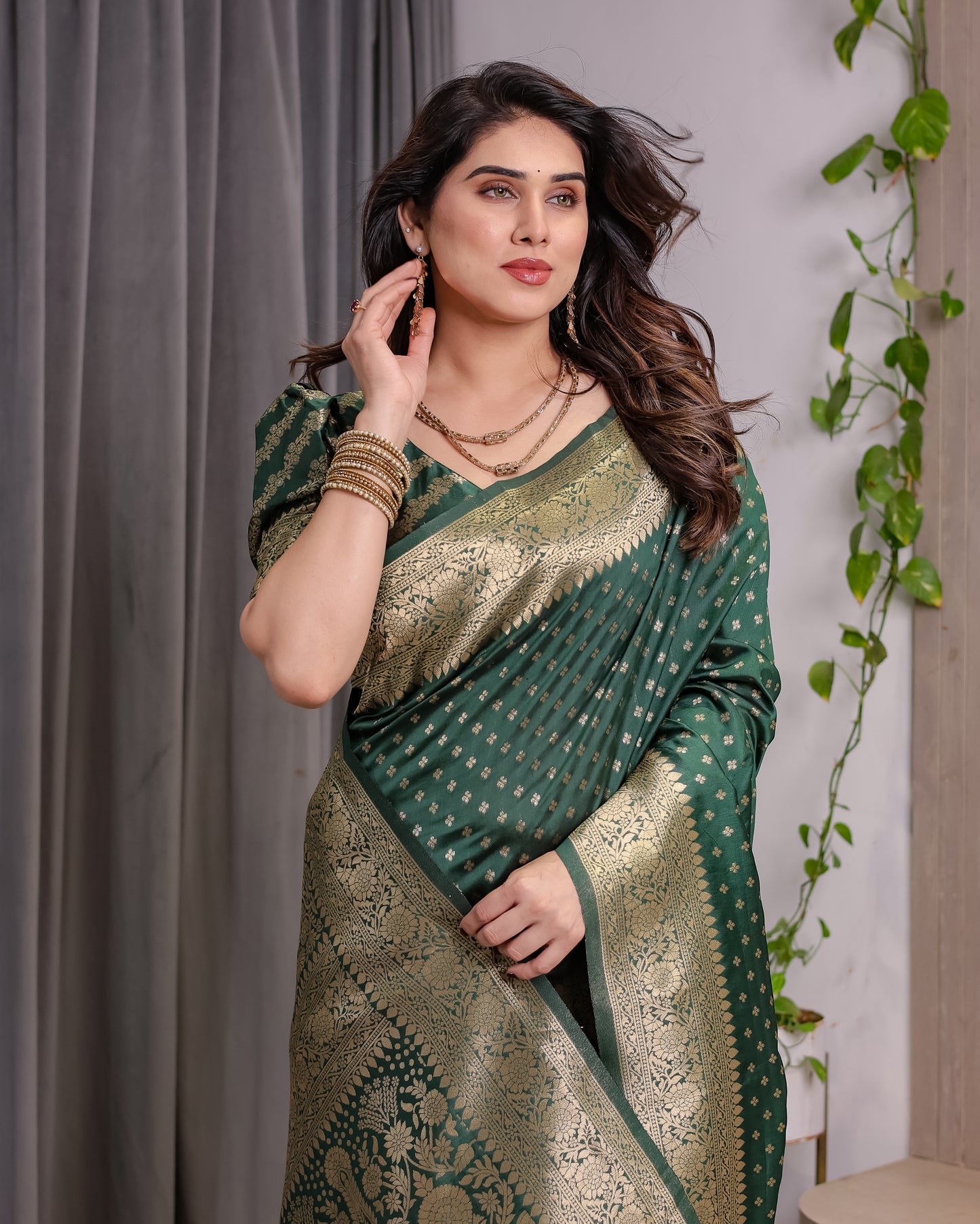 Lichu Silk Jacquard Weaving with Golden Zari Running Blouse