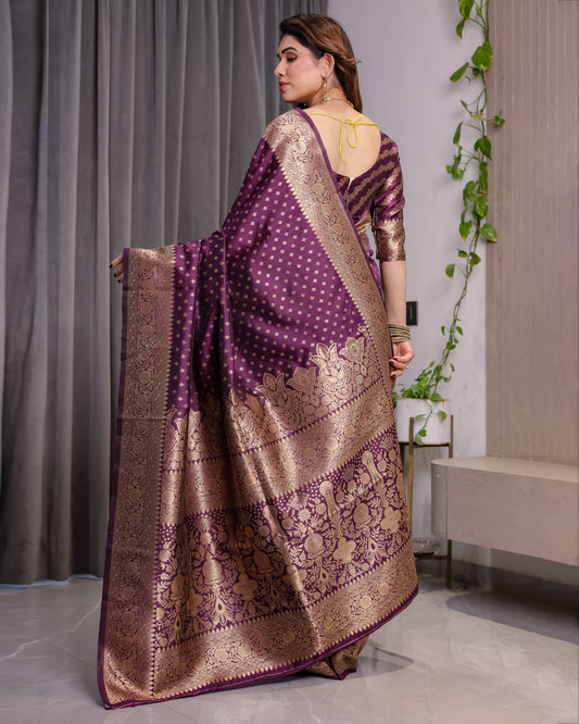 Lichu Silk Jacquard Weaving with Golden Zari Running Blouse