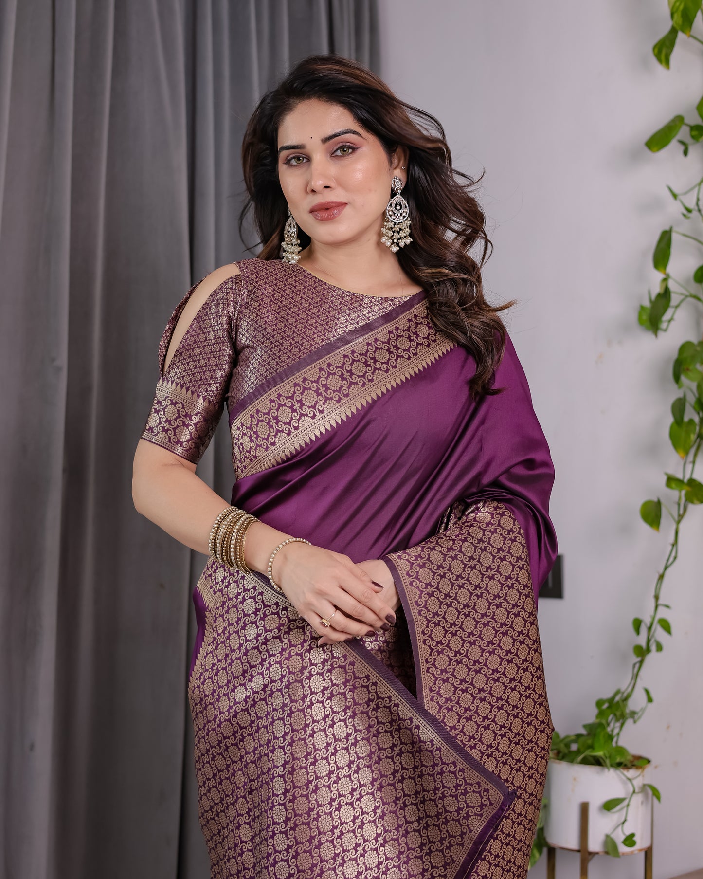 Lichu Silk Jacquard Weaving with Golden Zari Running Blouse