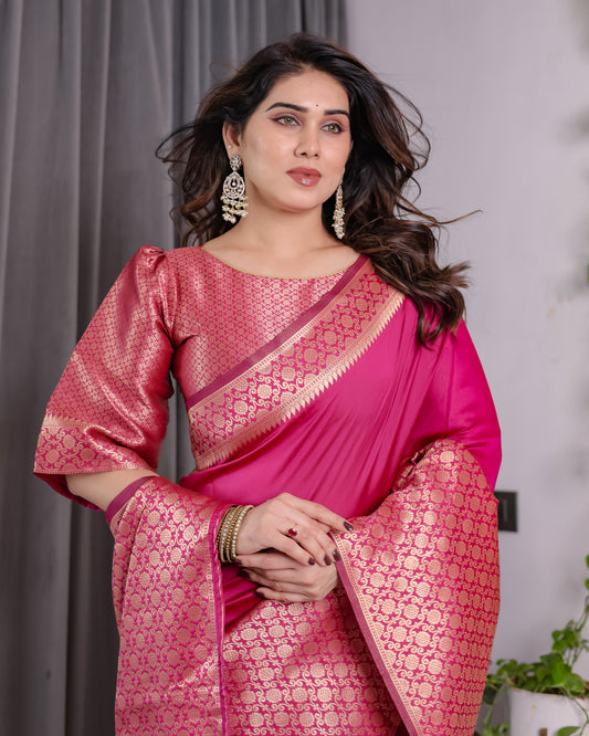 Lichu Silk Jacquard Weaving with Golden Zari Running Blouse