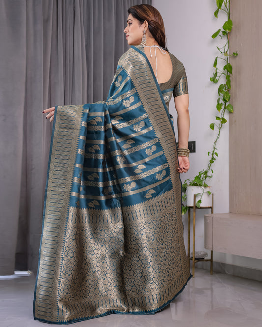 Lichu Silk Jacquard Weaving with Golden Zari Running Blouse