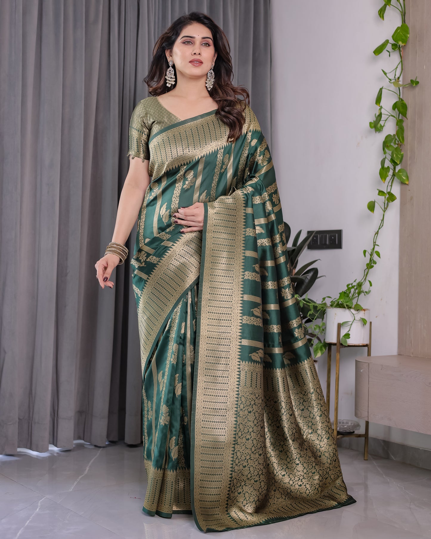 Lichu Silk Jacquard Weaving with Golden Zari Running Blouse