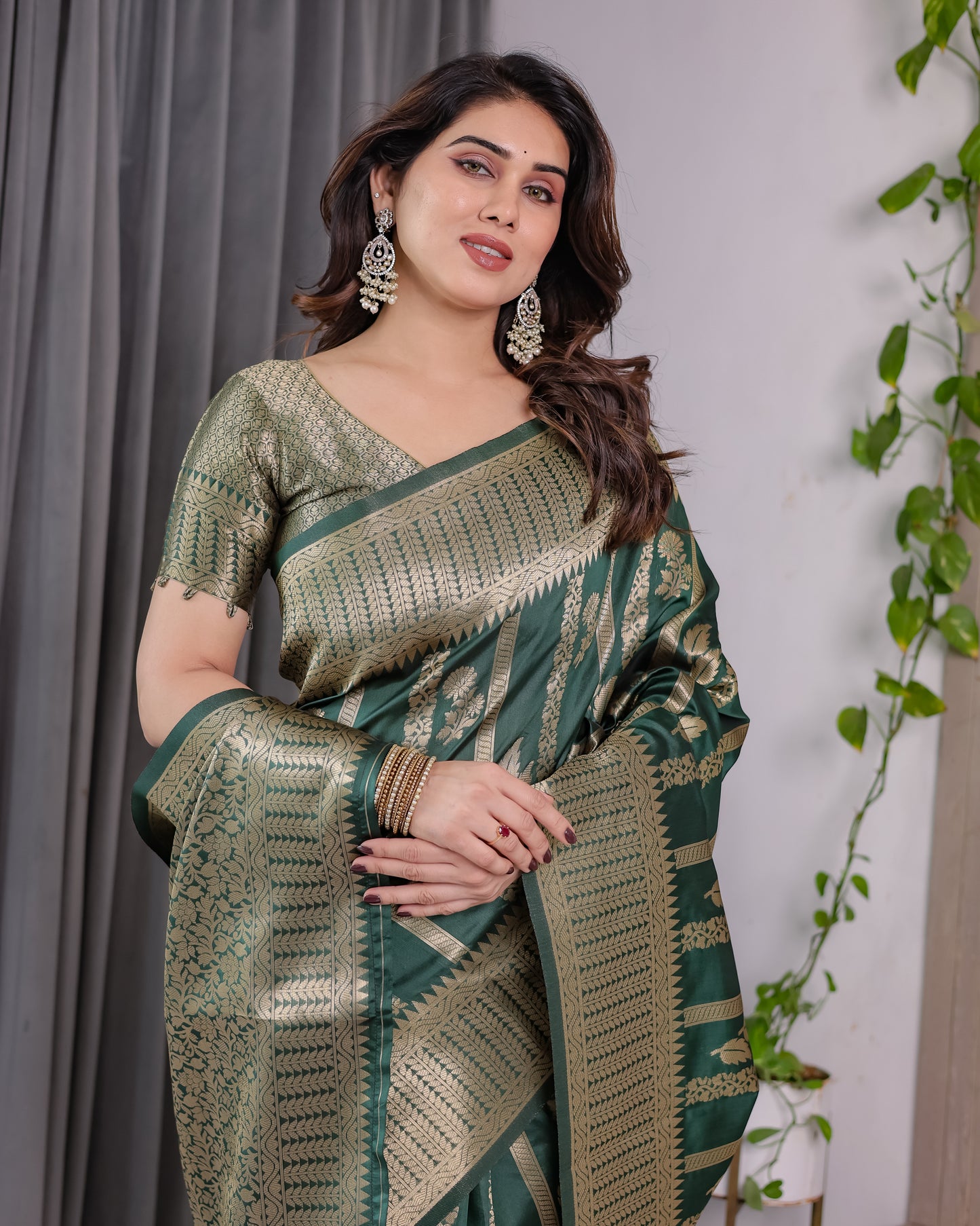 Lichu Silk Jacquard Weaving with Golden Zari Running Blouse