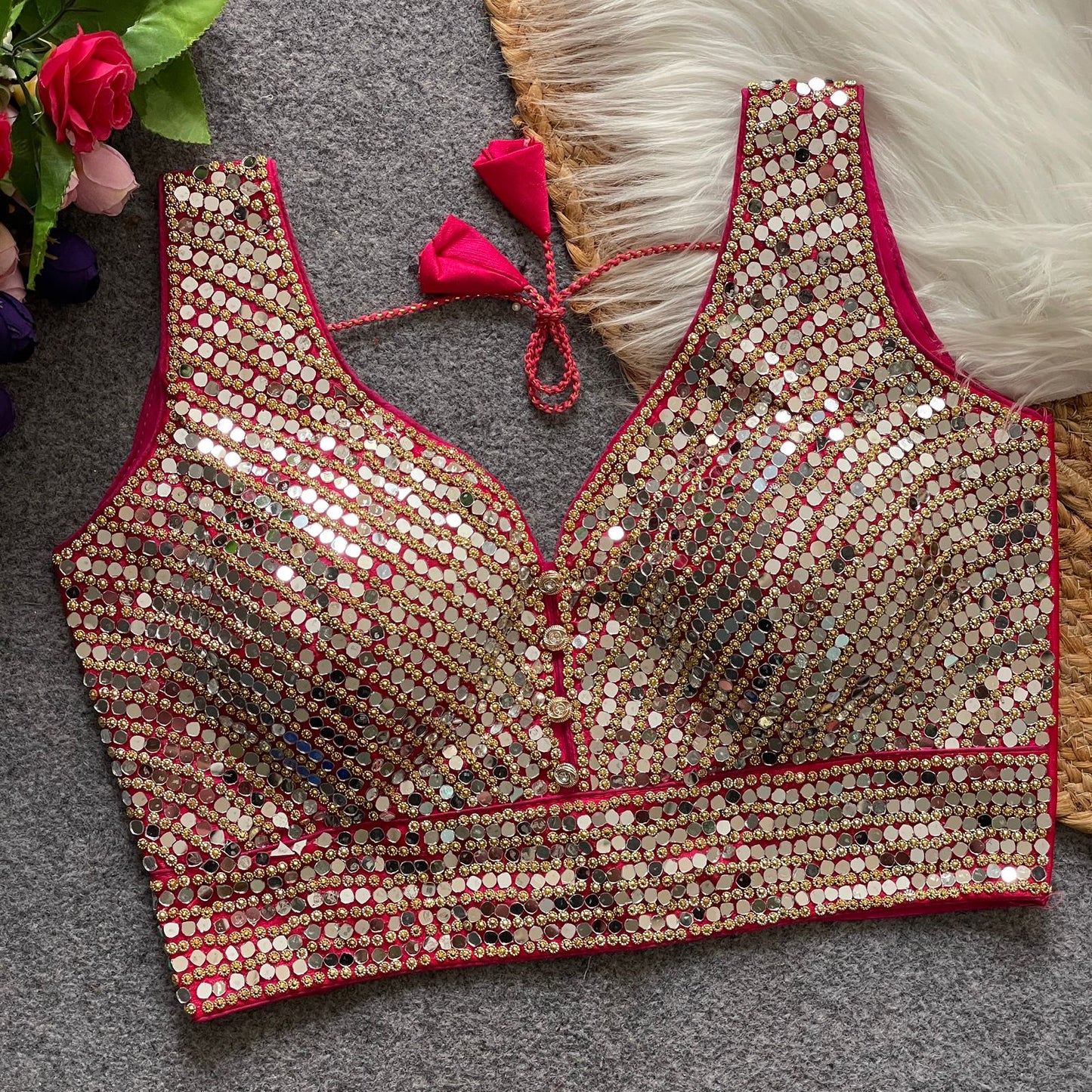 SHABYACHI MIRROR – Real Mirror with Stone Work Blouse