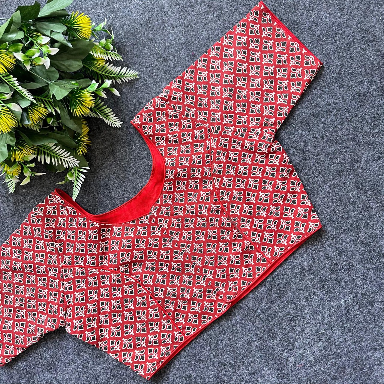 Cotton Ajrakh Print BoatNeck Neck Blouse