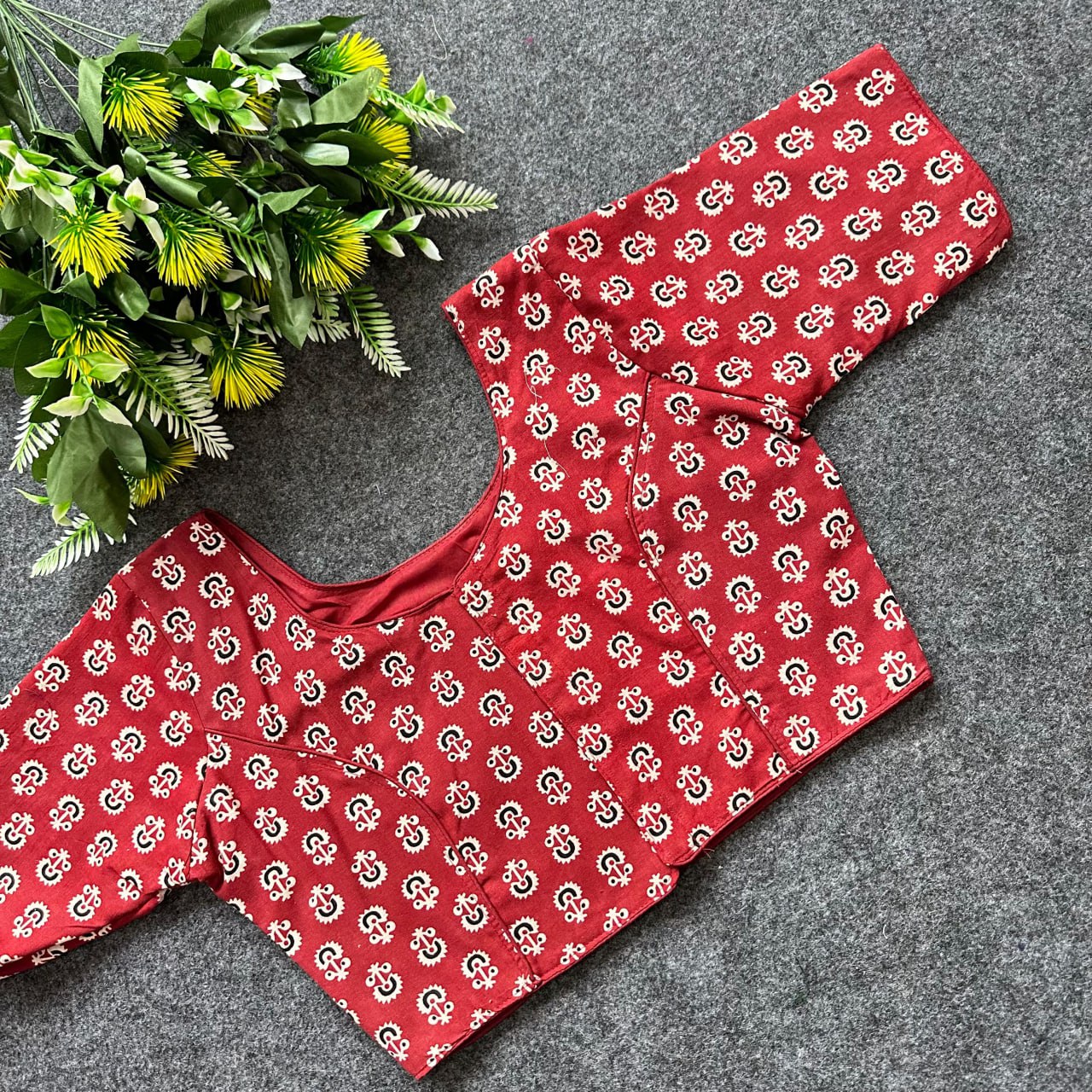 Cotton Ajrakh Print BoatNeck Neck Blouse