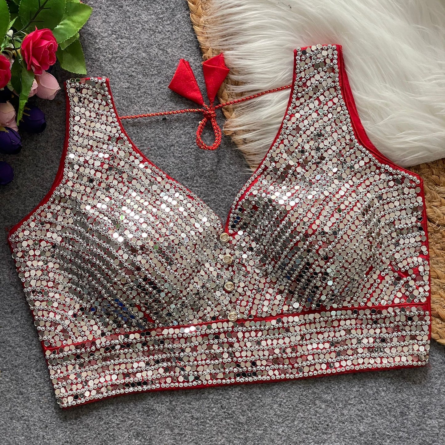 SHABYACHI MIRROR – Real Mirror with Stone Work Blouse