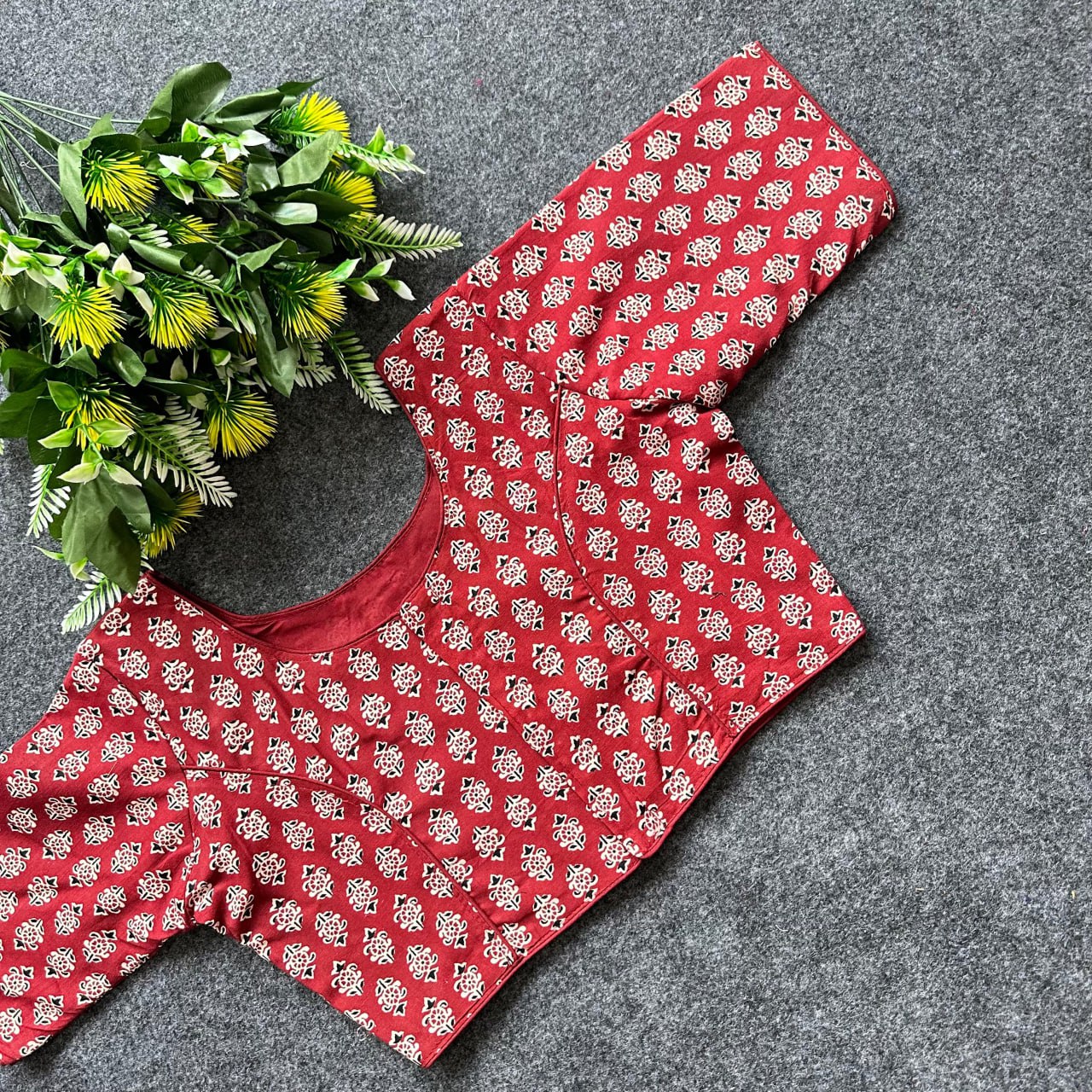 Cotton Ajrakh Print BoatNeck Neck Blouse
