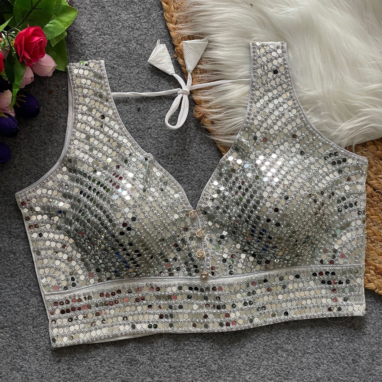 SHABYACHI MIRROR – Real Mirror with Stone Work Blouse