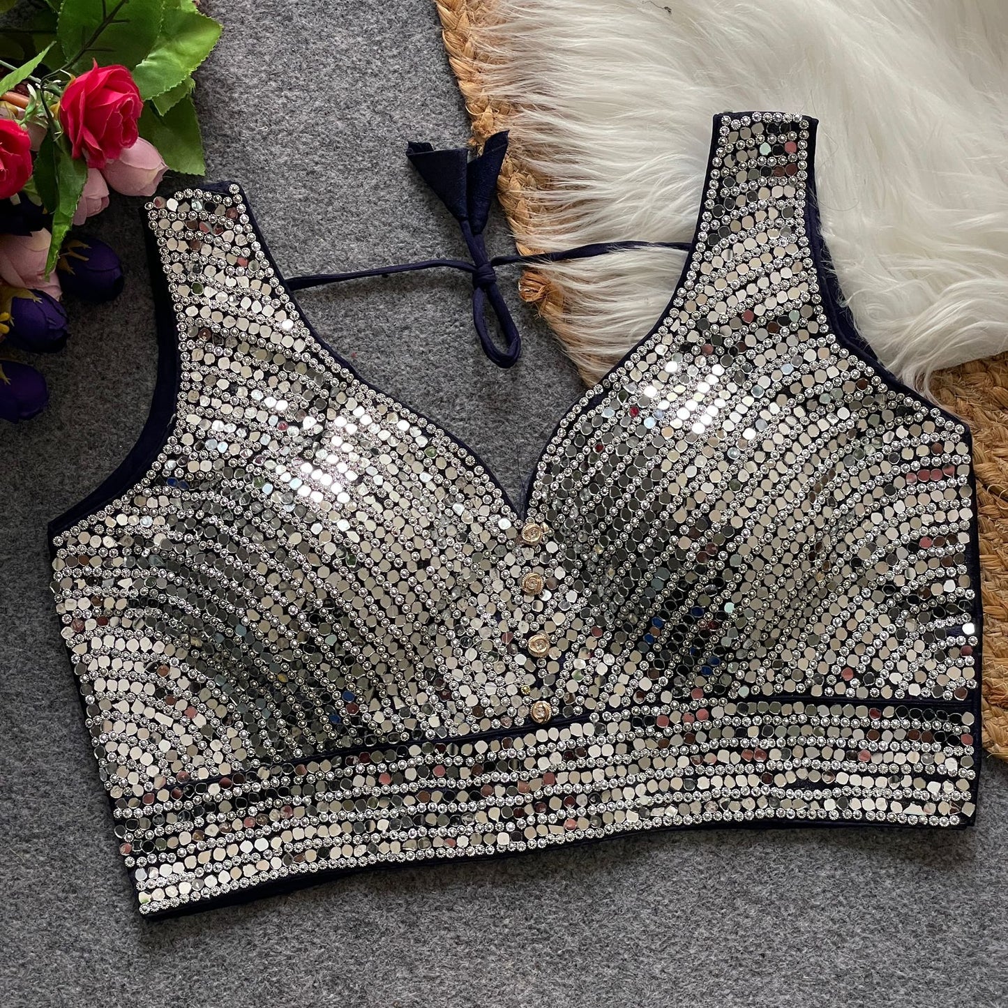 SHABYACHI MIRROR – Real Mirror with Stone Work Blouse