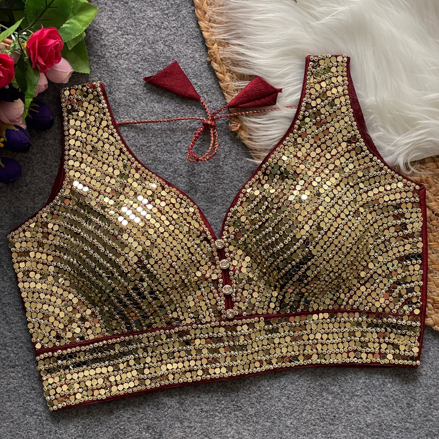 SHABYACHI MIRROR – Real Mirror with Stone Work Blouse