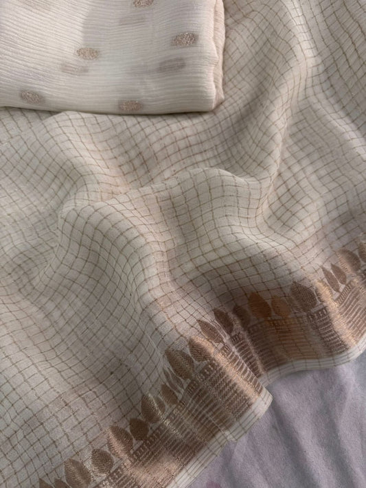 Pure Georgette Viscose Chex Saree With viscose chinon weaving butti blouse
