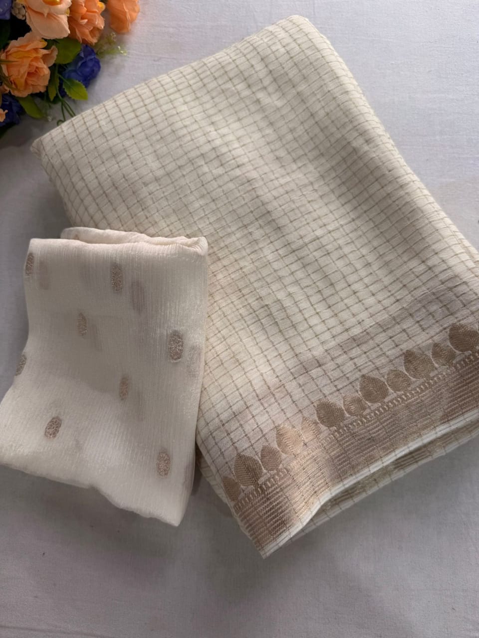 Pure Georgette Viscose Chex Saree With viscose chinon weaving butti blouse