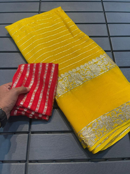 Viscose Georgette Saree With Dola Banarasi Silk Contrast Blouse