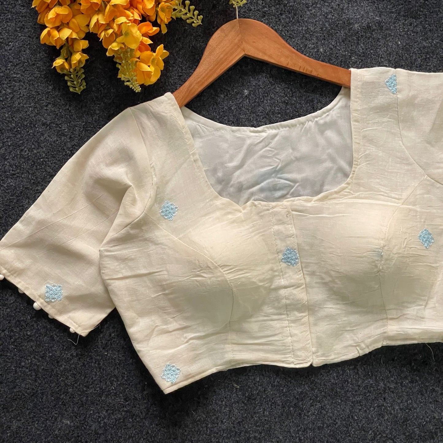 Pure Khadi Cotton Partywear Blouse Heavy Stitching Heavy Padded With Beautiful Works, Sleeves Front Open Style
