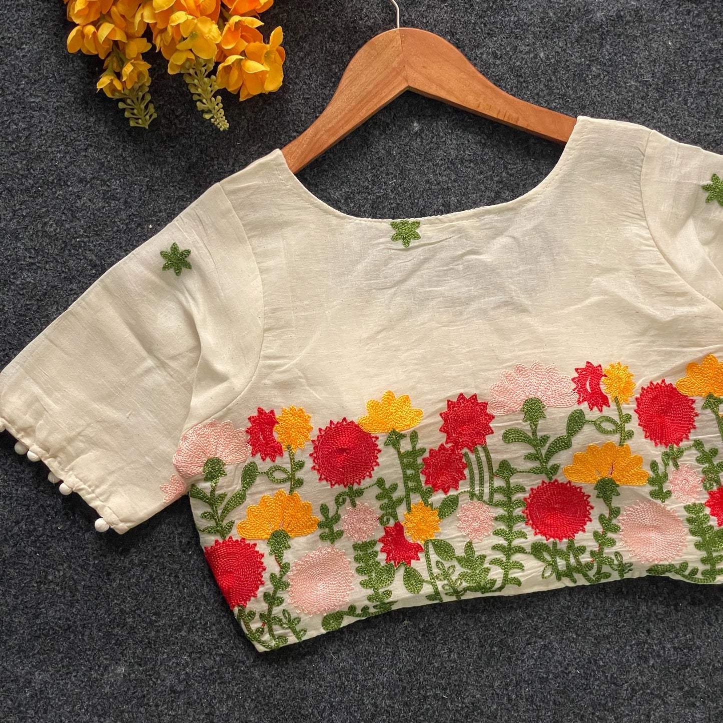 Pure Khadi Cotton Partywear Blouse Heavy Stitching Heavy Padded With Beautiful Works, Sleeves Front Open Style