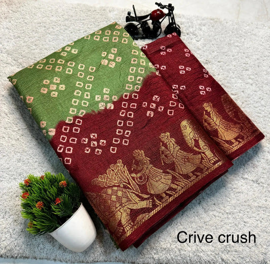 Pure Dola Silk Crush Saree with Floral Work & Original Border (M1008)