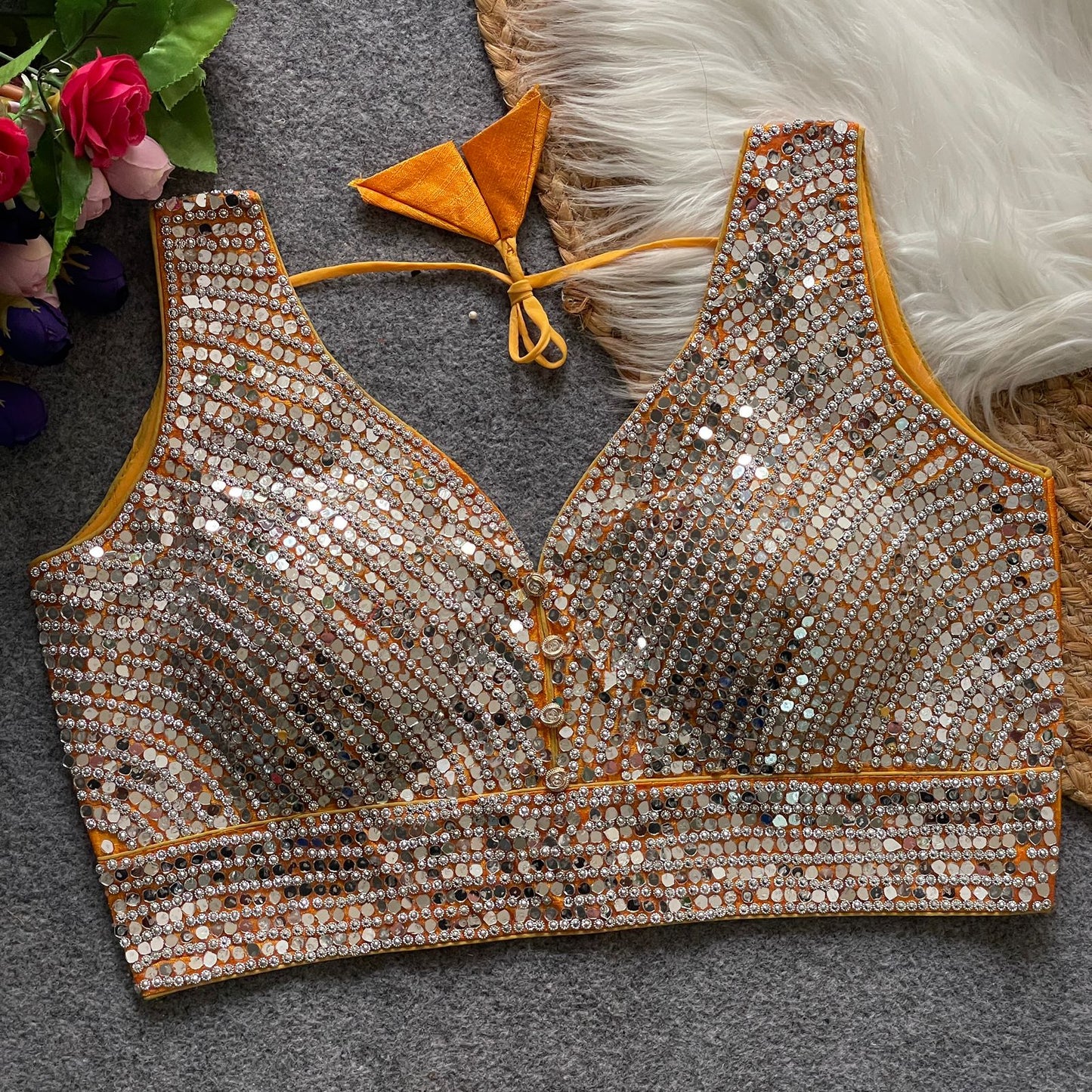 SHABYACHI MIRROR – Real Mirror with Stone Work Blouse