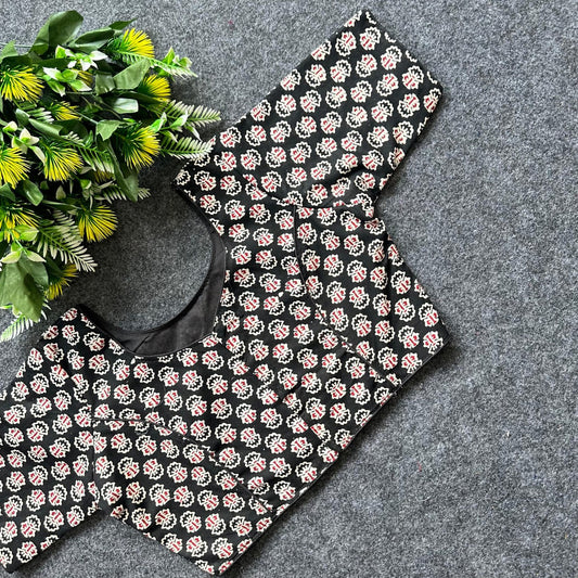 Cotton Ajrakh Print BoatNeck Neck Blouse